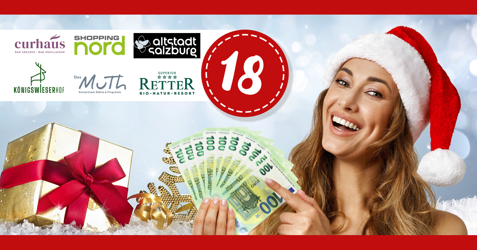 Junge Frau mit Santa Claus Mütze und Geldscheinen in der Hand | Credit: Weekend Magazin