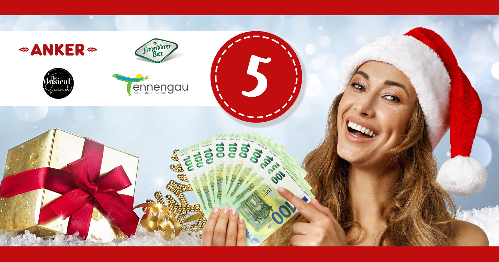 Junge Frau mit Santa Claus Mütze und Geldscheinen in der Hand | Credit: Weekend Magazin