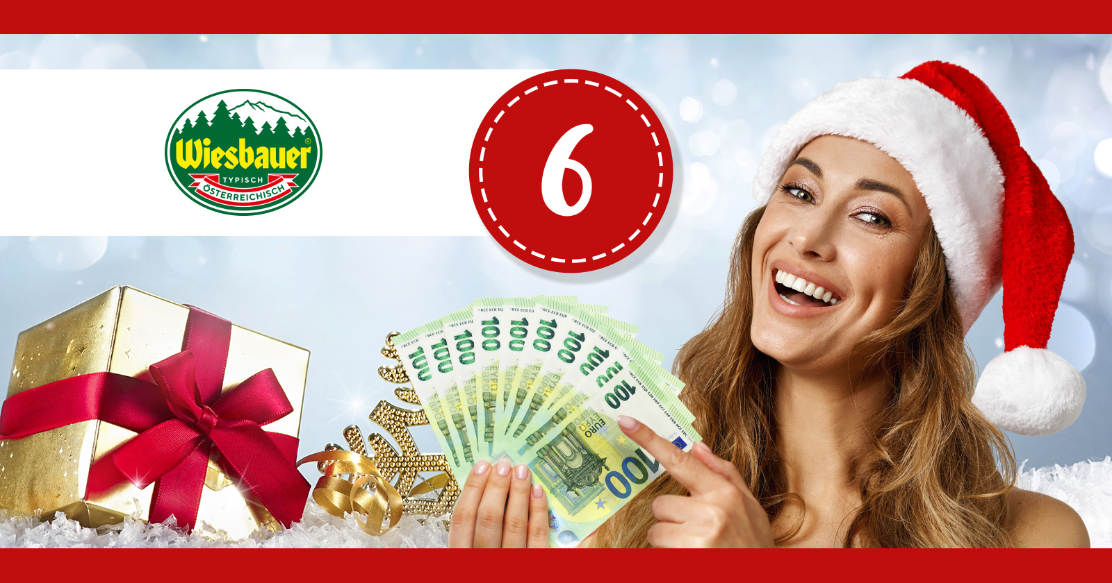 Junge Frau mit Santa Claus Mütze und Geldscheinen in der Hand | Credit: Weekend Magazin