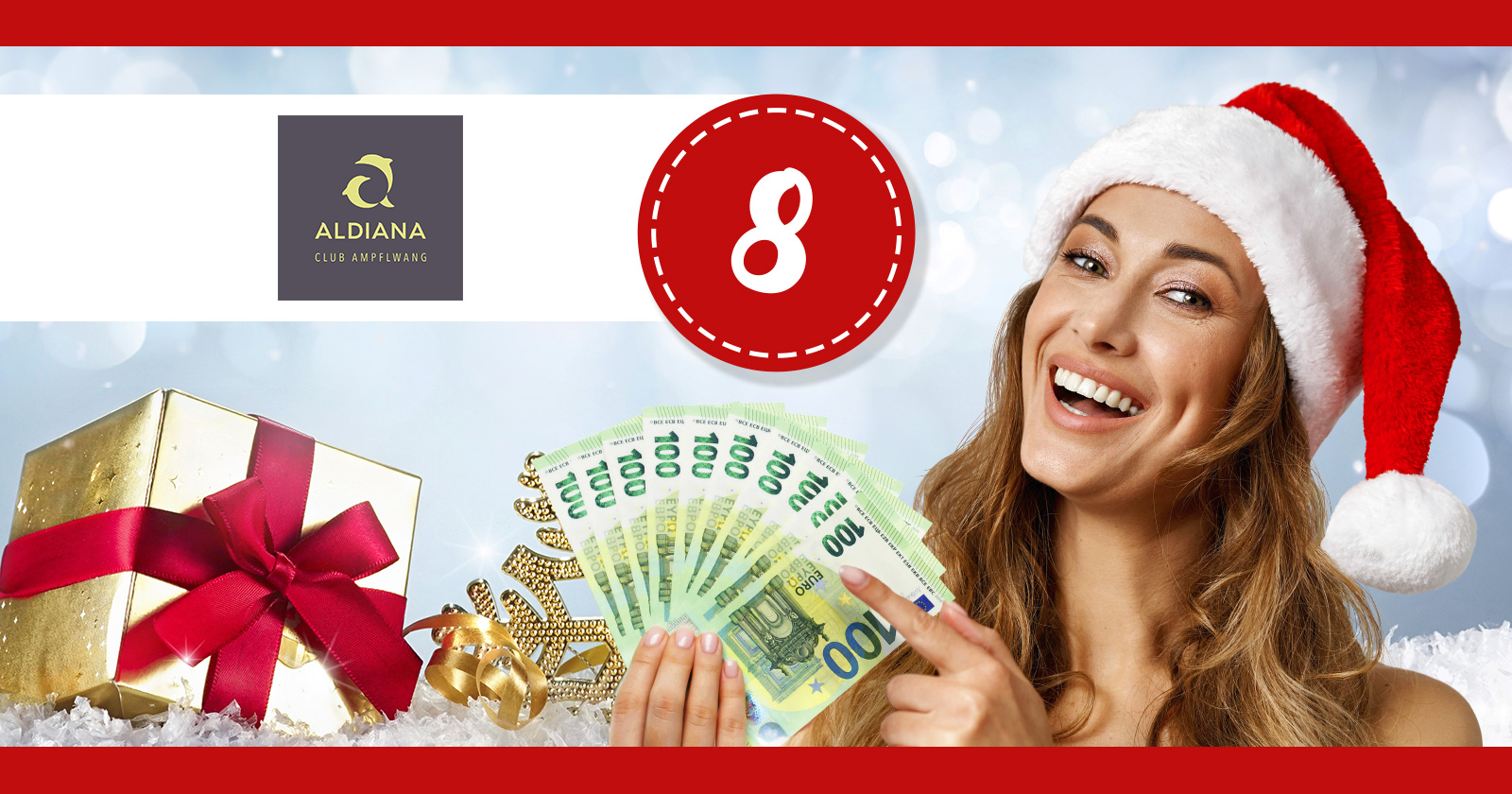 Frau mit Santa Claus Mütze und Geldscheinen in der Hand | Credit: Weekend Magazin