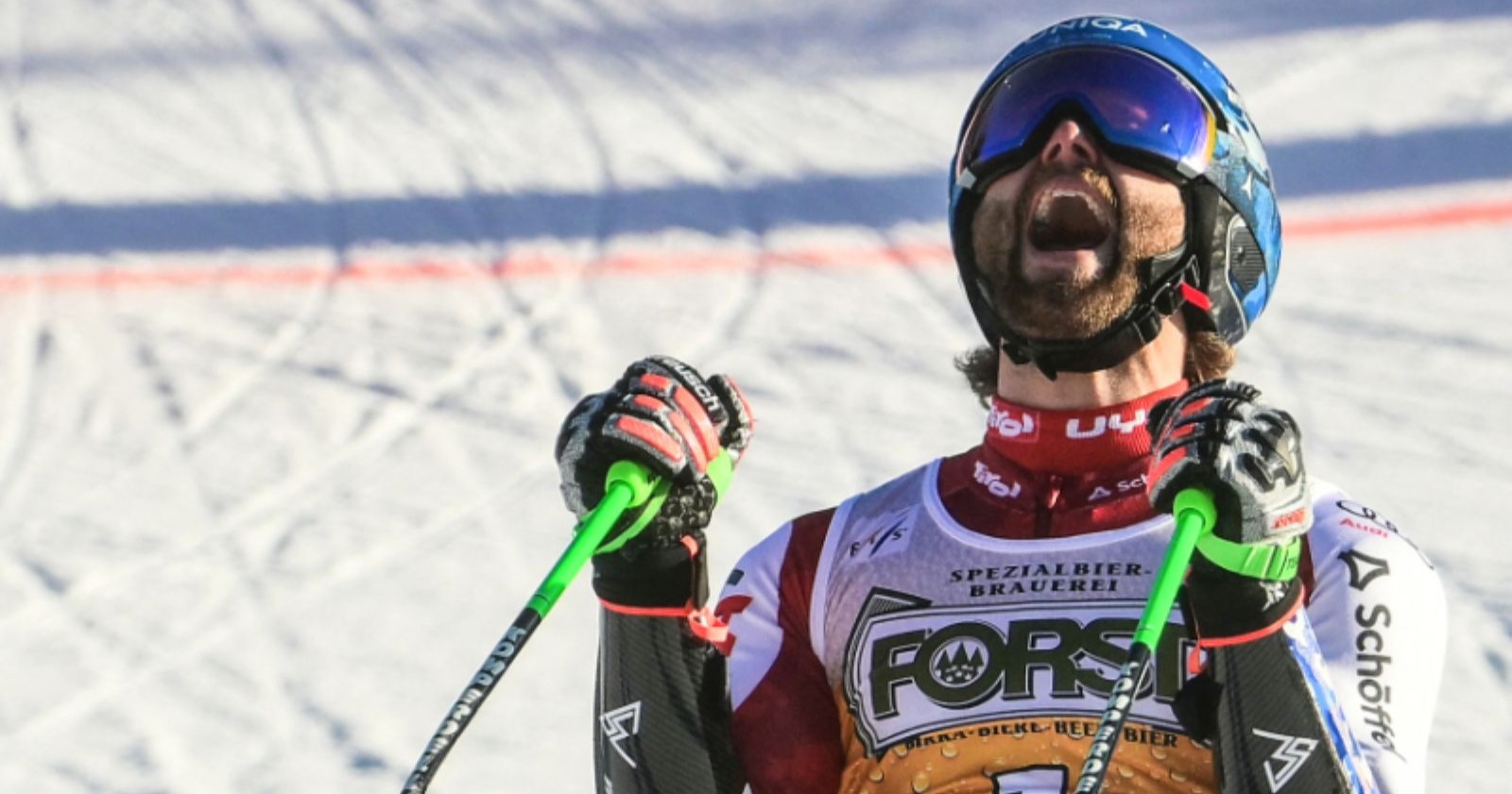 Marco Schwarz nach seinem Sieg im Riesentorlauf von Alta Badia