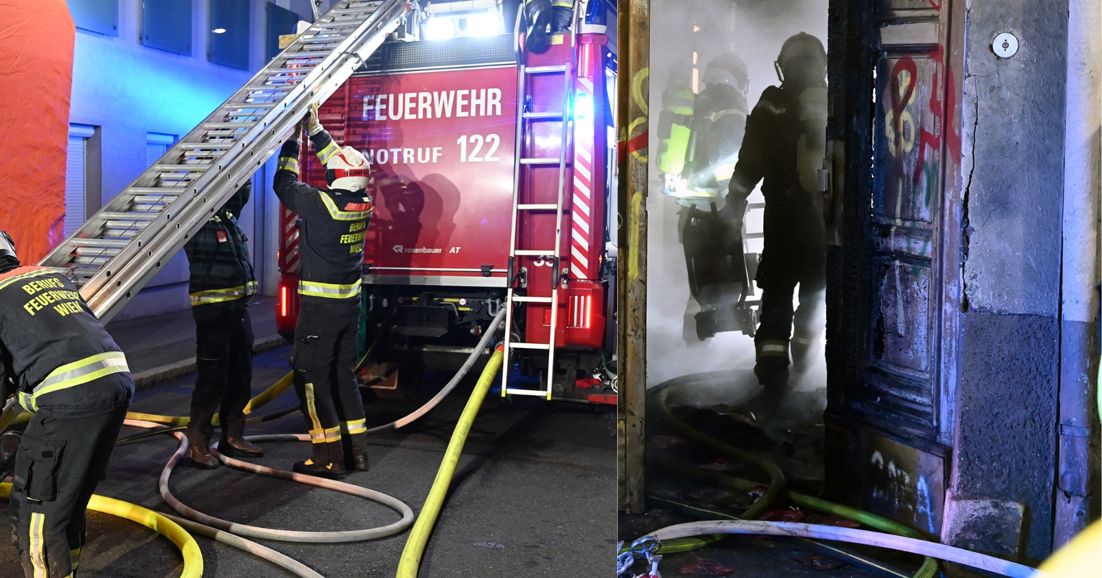Feuerwehr der Stadt Wien während eines Einsatzes in der Wiener Bergsteiggasse