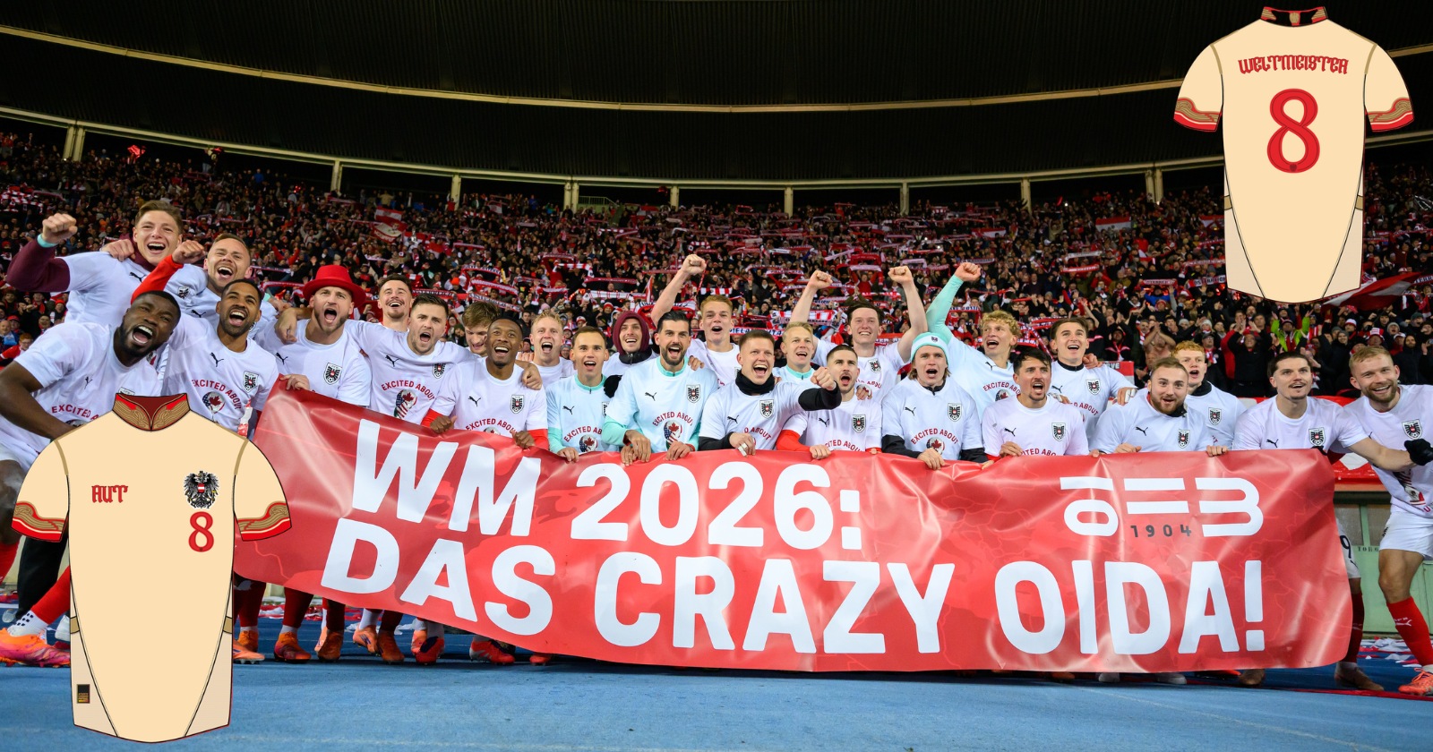 ÖFB-Teamspieler im Ernst Happel Stadion nach der erfolgreichen WM-Qualifikation gegen Bosnien-Herzegowina