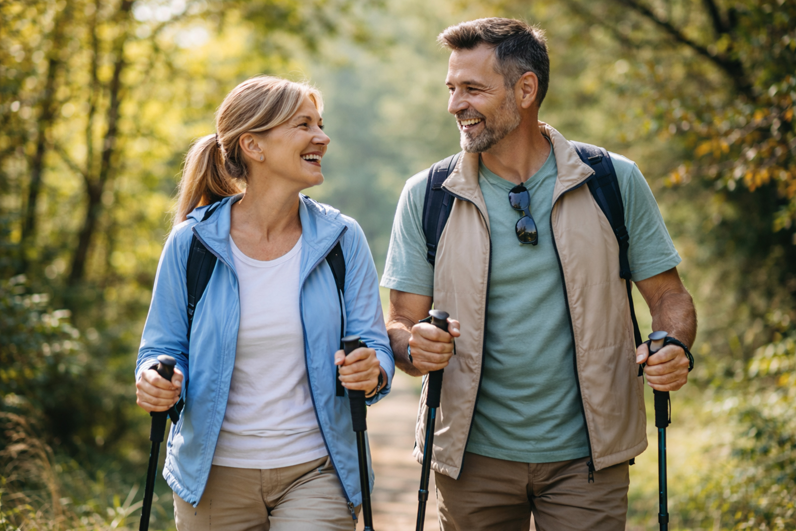Frau und Mann beim Nordic Walking | Credit: Trainingday
