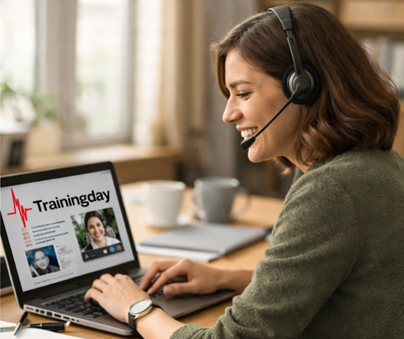 Freundliche Frau bei ihrer Arbeit im Callcenter | Credit: Trainingday