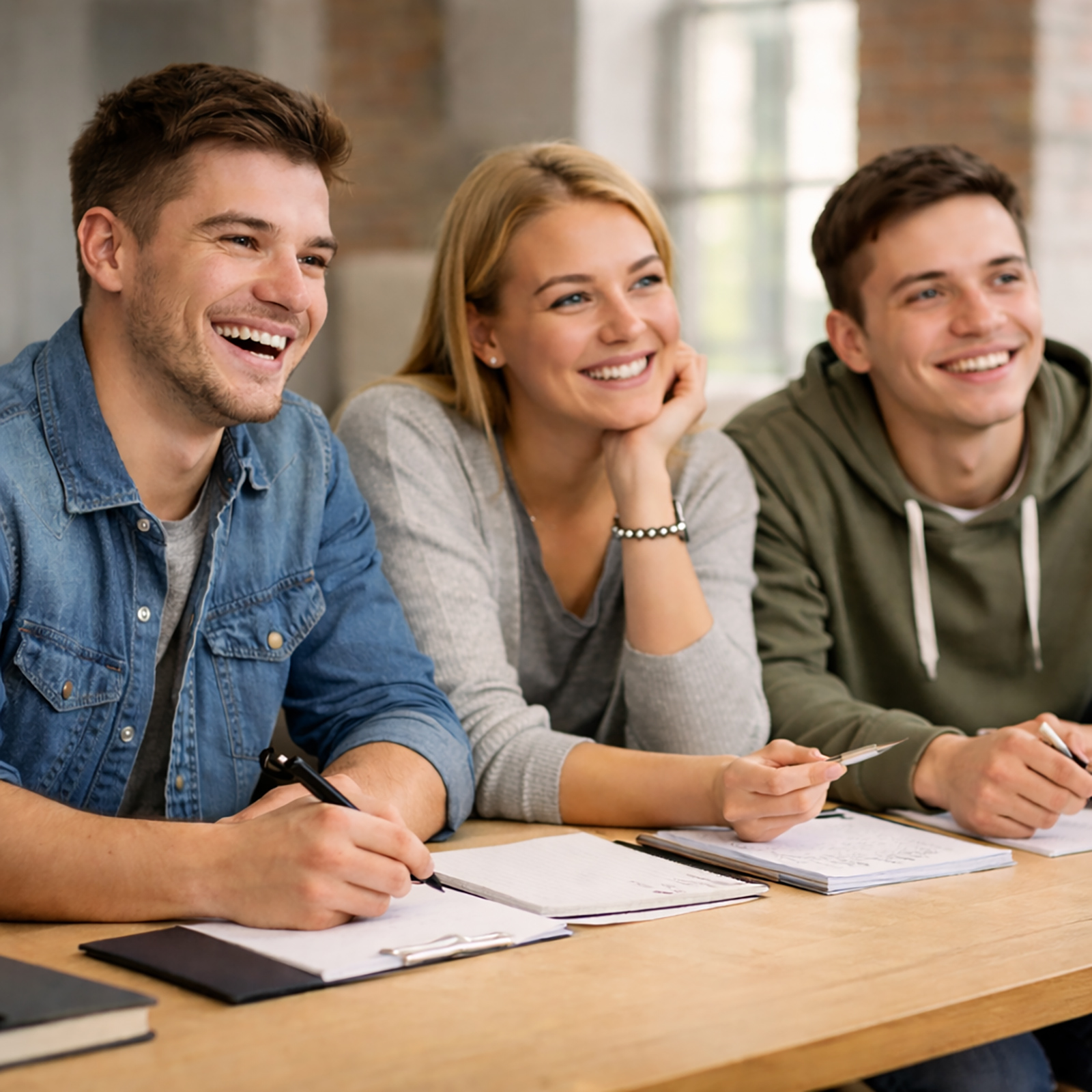 Junge Teilnehmerin und zwei Kollegen bei einem Seminar | Credit: Trainingday