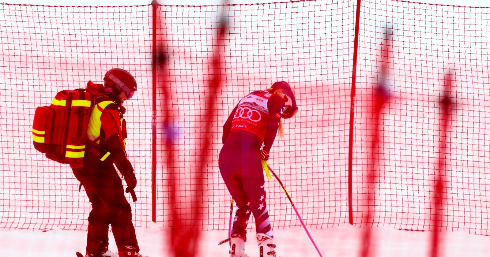 Lindsey Vonn nach ihrem Sturz auf der Abfahrtspiste von Crans Montana