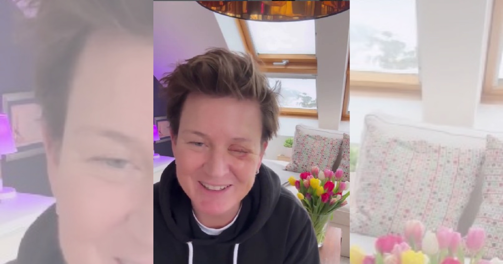 Moderatorin Andrea Plewig in einem Instagram-Reel, in dem sie einen schwarzen Hoodie trägt