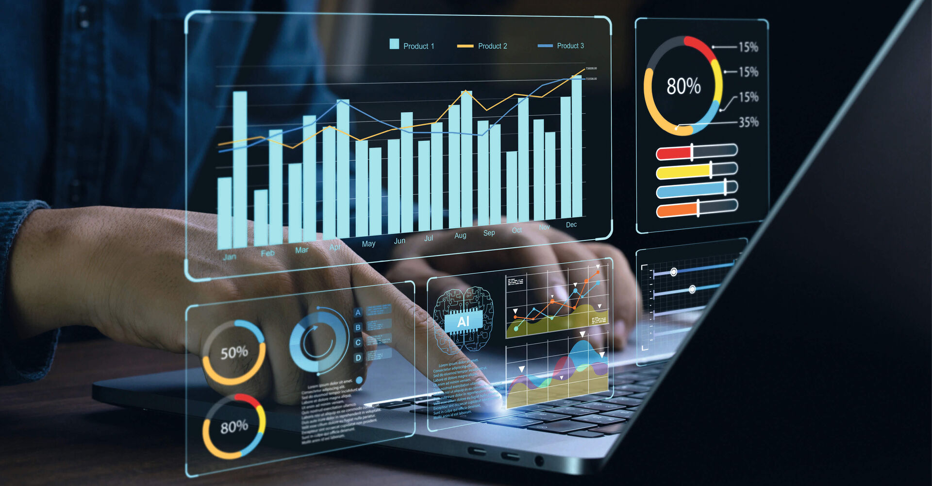 Eine Person die am Laptop tippt und Aktien analysiert.