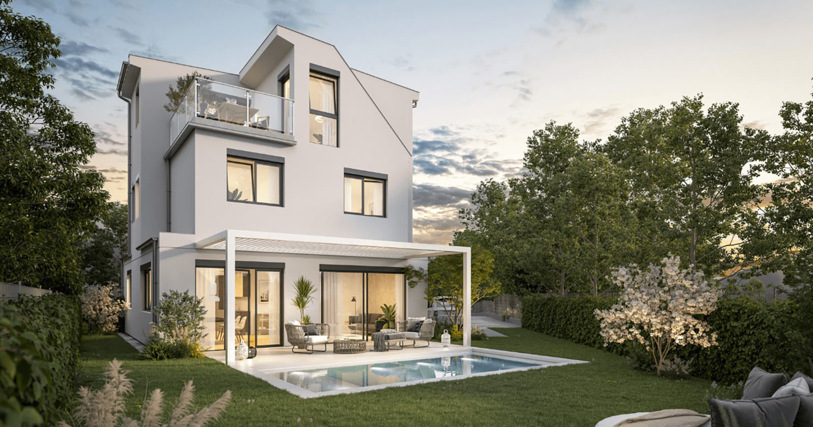 Modernes Wohnhaus mit Garten | Credit: Glorit Bausysteme