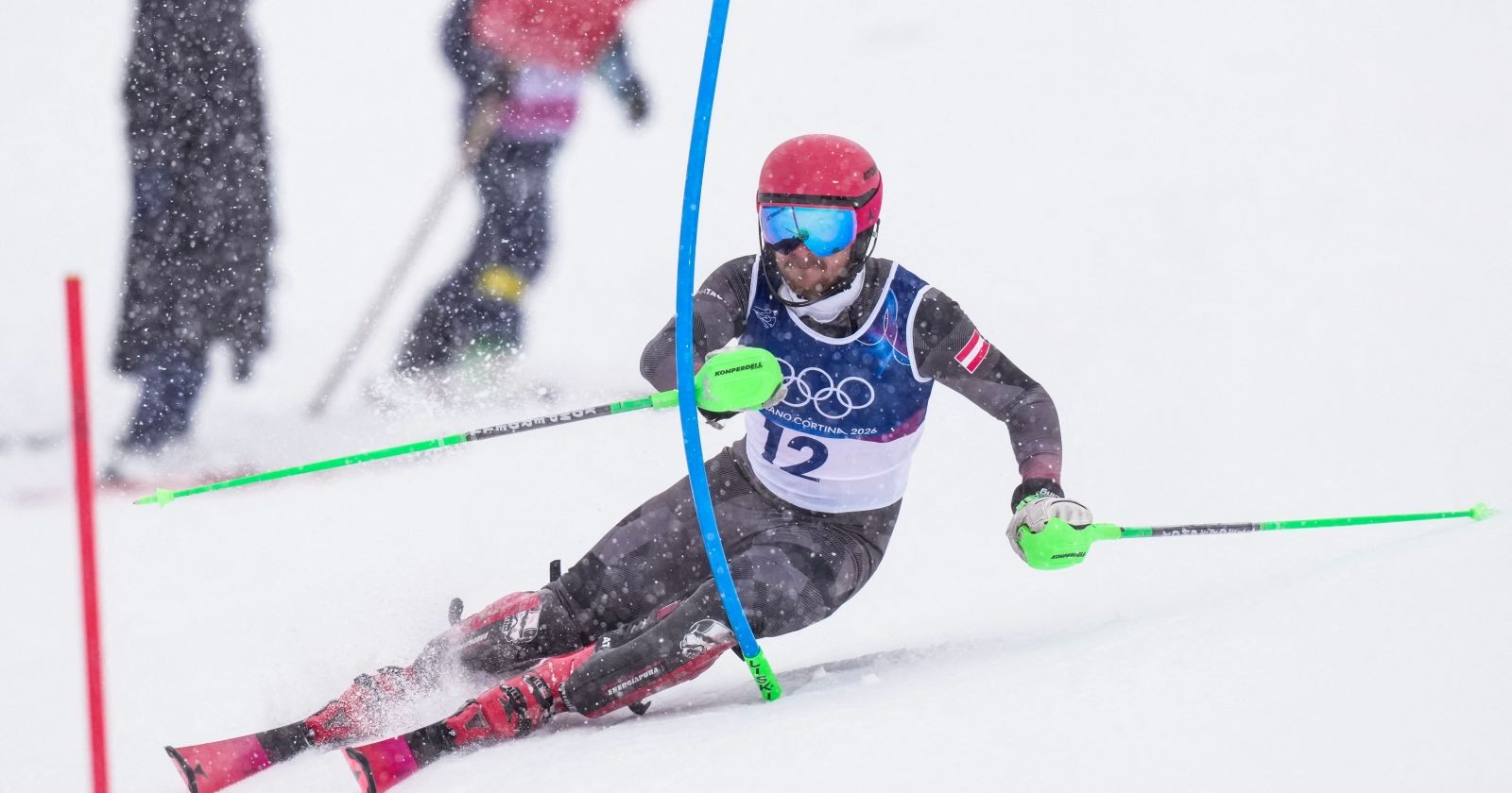 Fabio Gstrein während des Olympia-Slaloms 2026 der Herren in Bormio