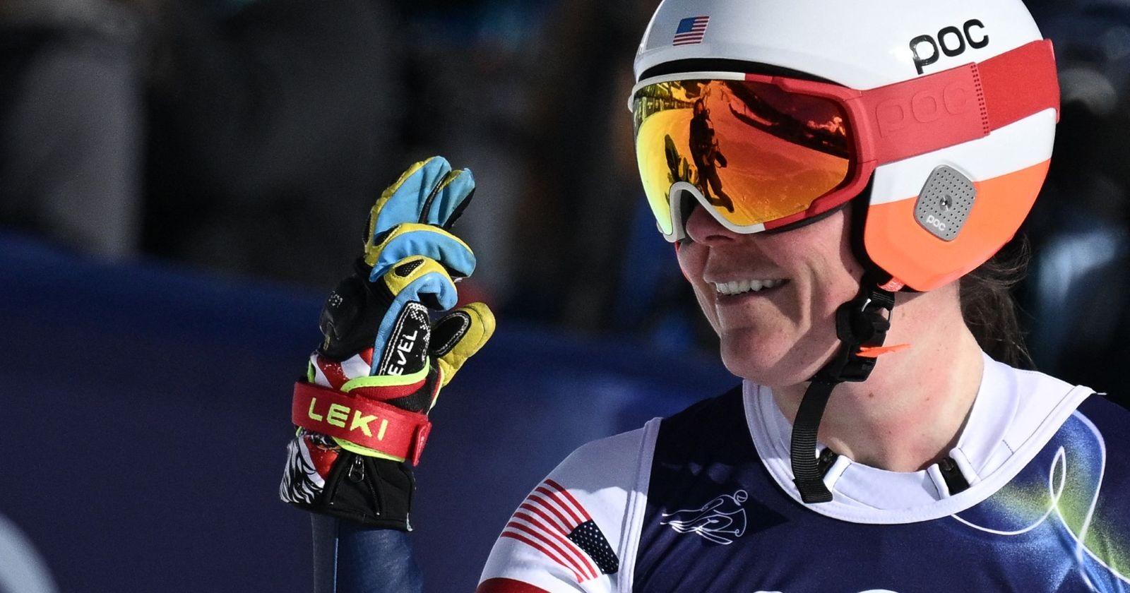 Siegerin Breezy Johnson im Ziellauf der Olympia-Abfahrt der Damen in Cortina