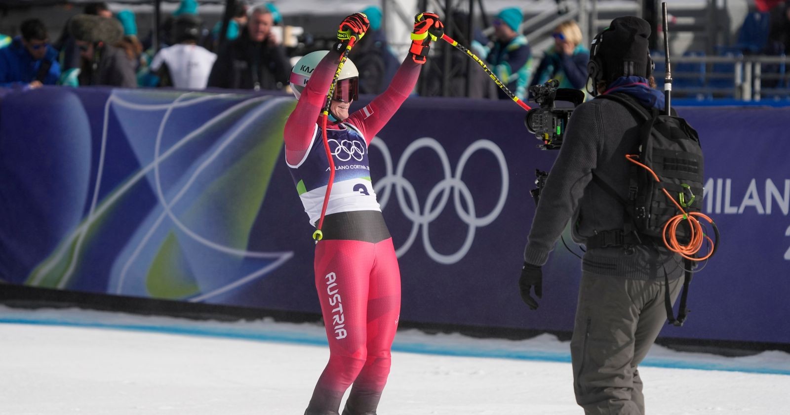 Ariane Rädler bei der Abfahrt zur Olympia-Damen-Kombination-2026 in Cortina d'Ampezzo