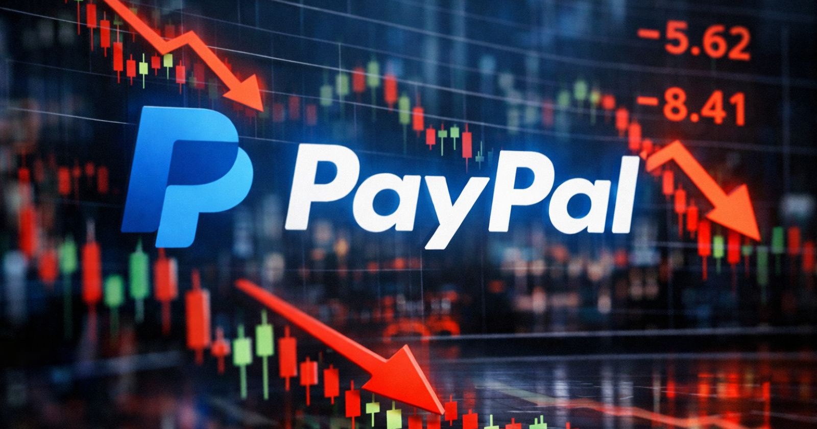 Der fallende Aktienkurs von PayPal an einer digitalen Börsenanzeige
