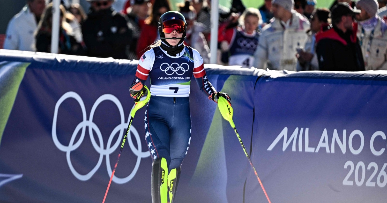 Slalom Damen Olympia: Mikaela Shiffrin nach dem ersten Durchgang.