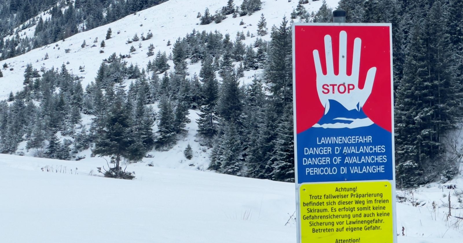 Lawinenwarnschild in den Bergen