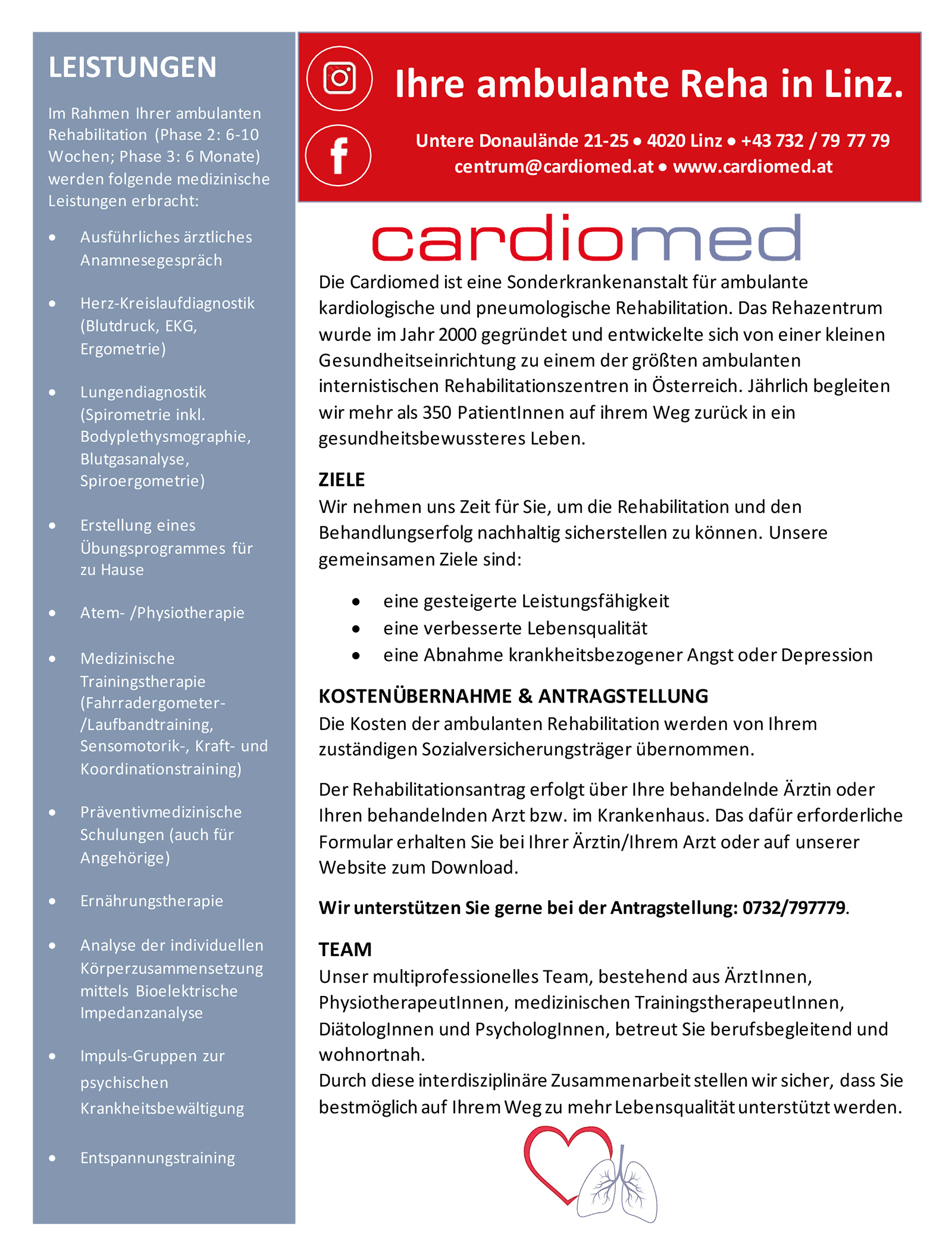 Plakat mit Informationen rund um das Cardiomed Linz | Credit: Cardiomed Linz