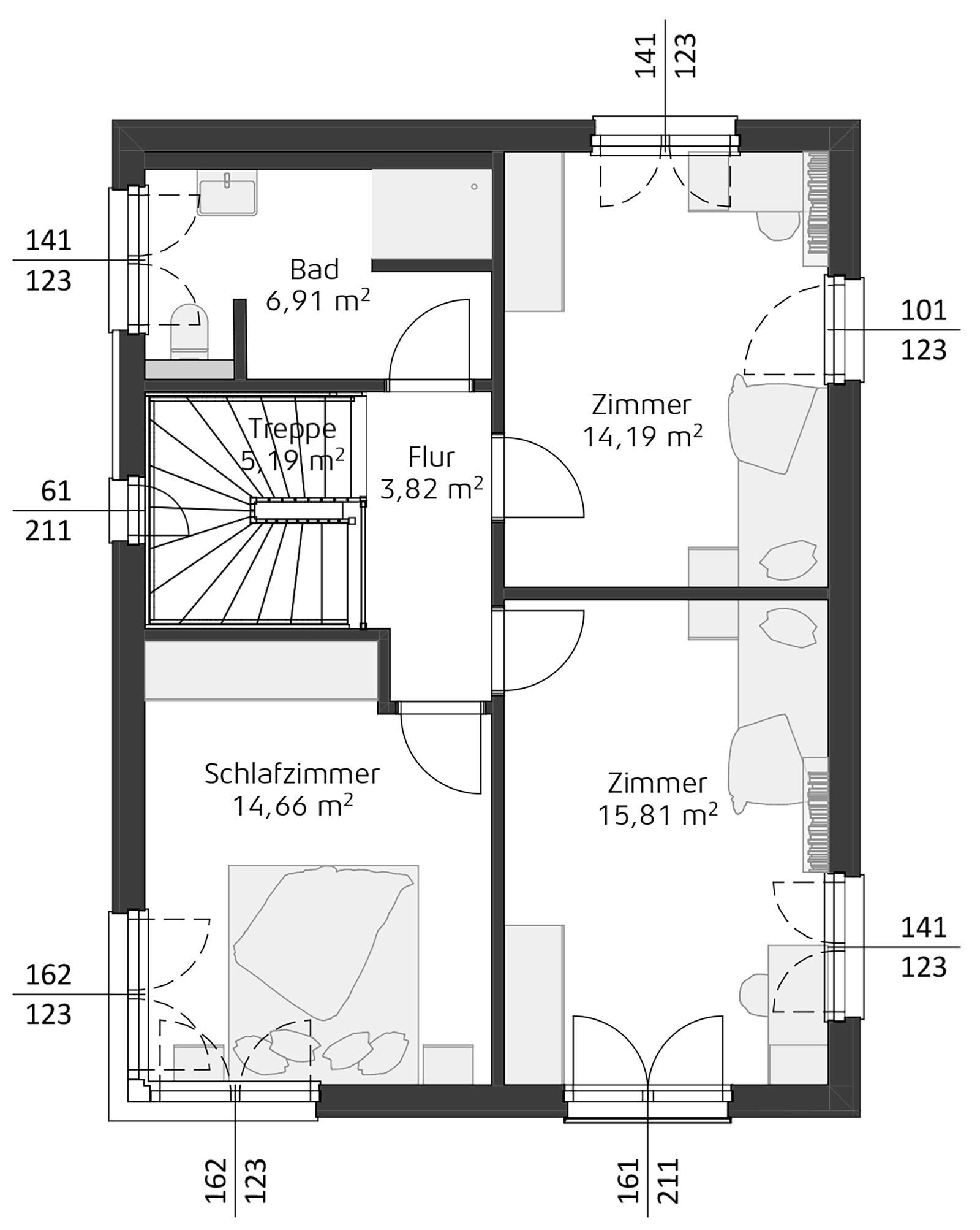 Grundriss zum Obergeschoss des Hausmodells Elegance W 122 - Domus | Credit: Hartl Haus