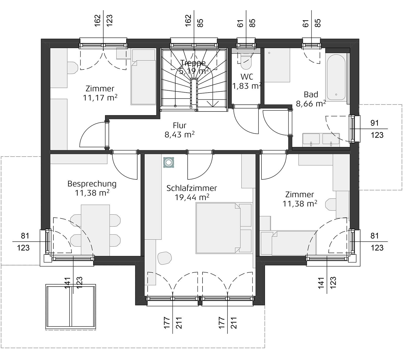 Grundriss zum Obergeschoss des Wohnhauses Trend 156 W - New Life | Credit: Hartl Haus