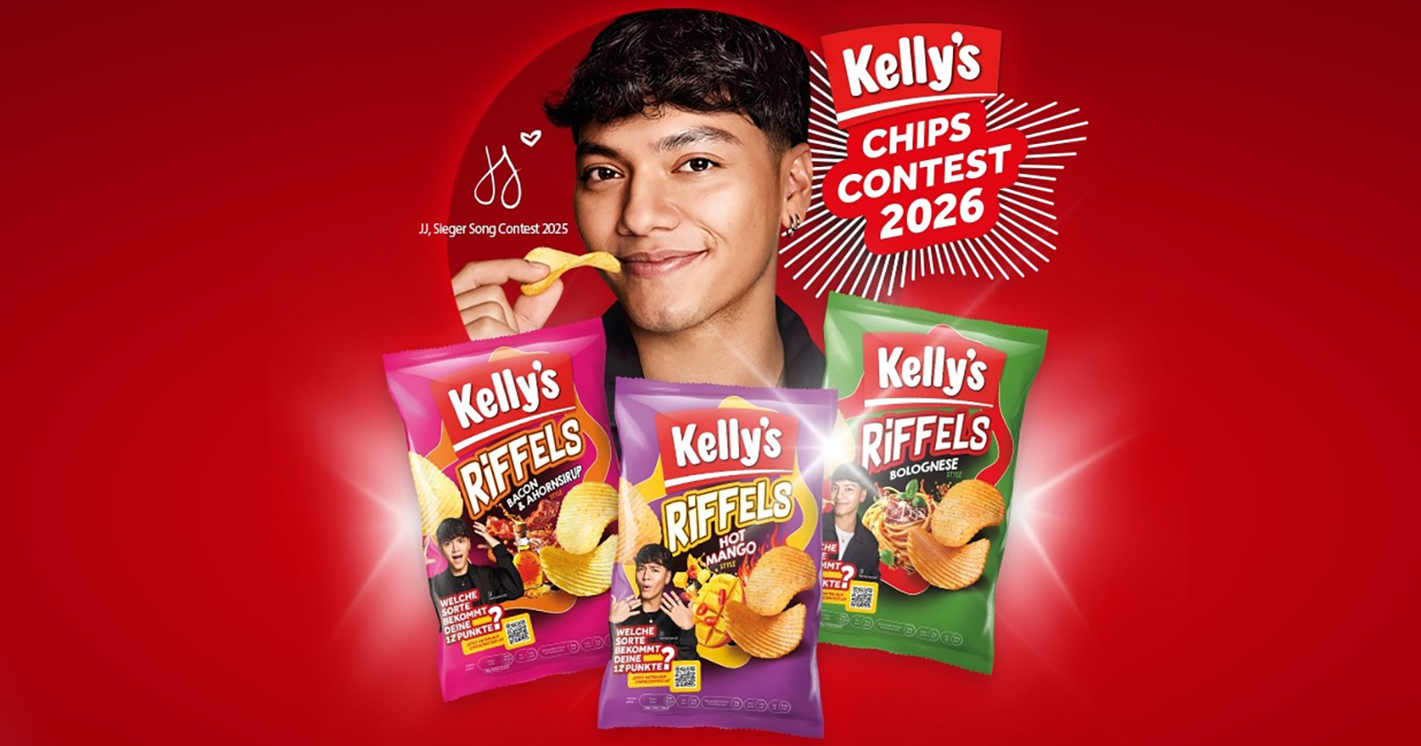 Sänger JJ mit den neuen Chips-Sorten | Credit: Kelly's