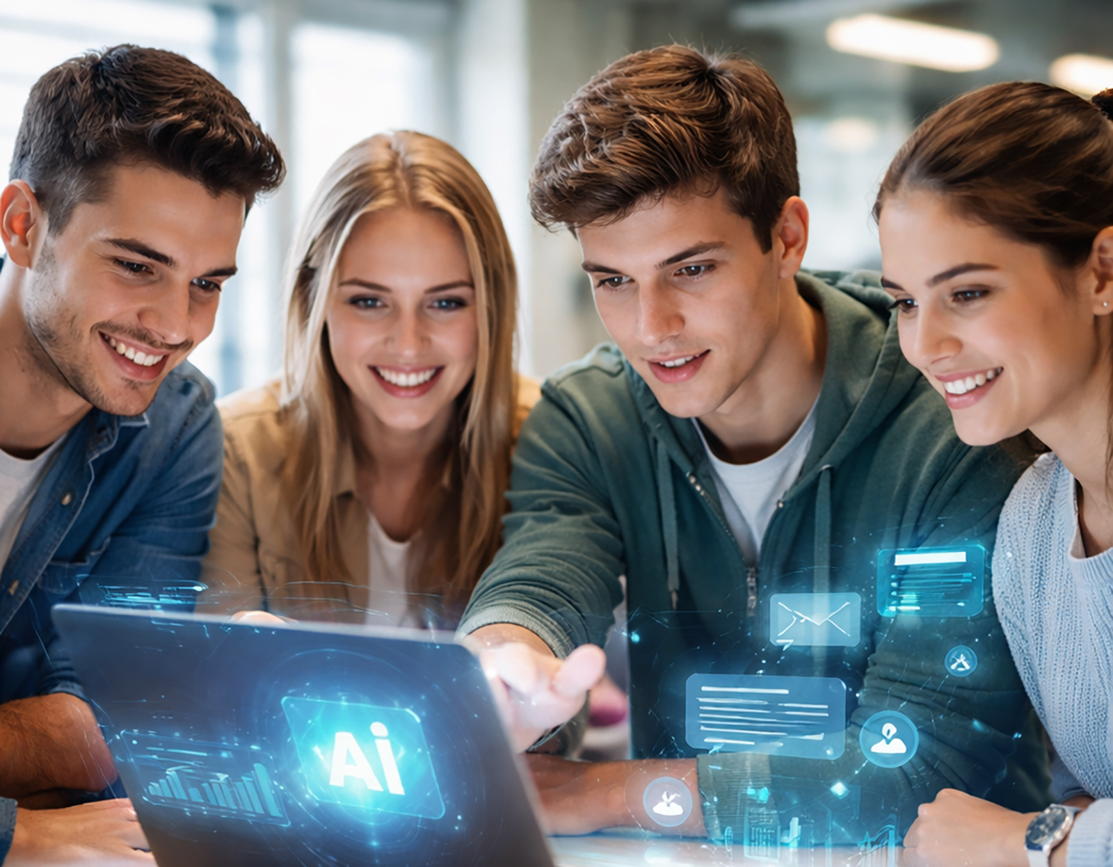 Gruppe Jugendlicher gemeinsam vor einem Laptop | Credit: Trainingday