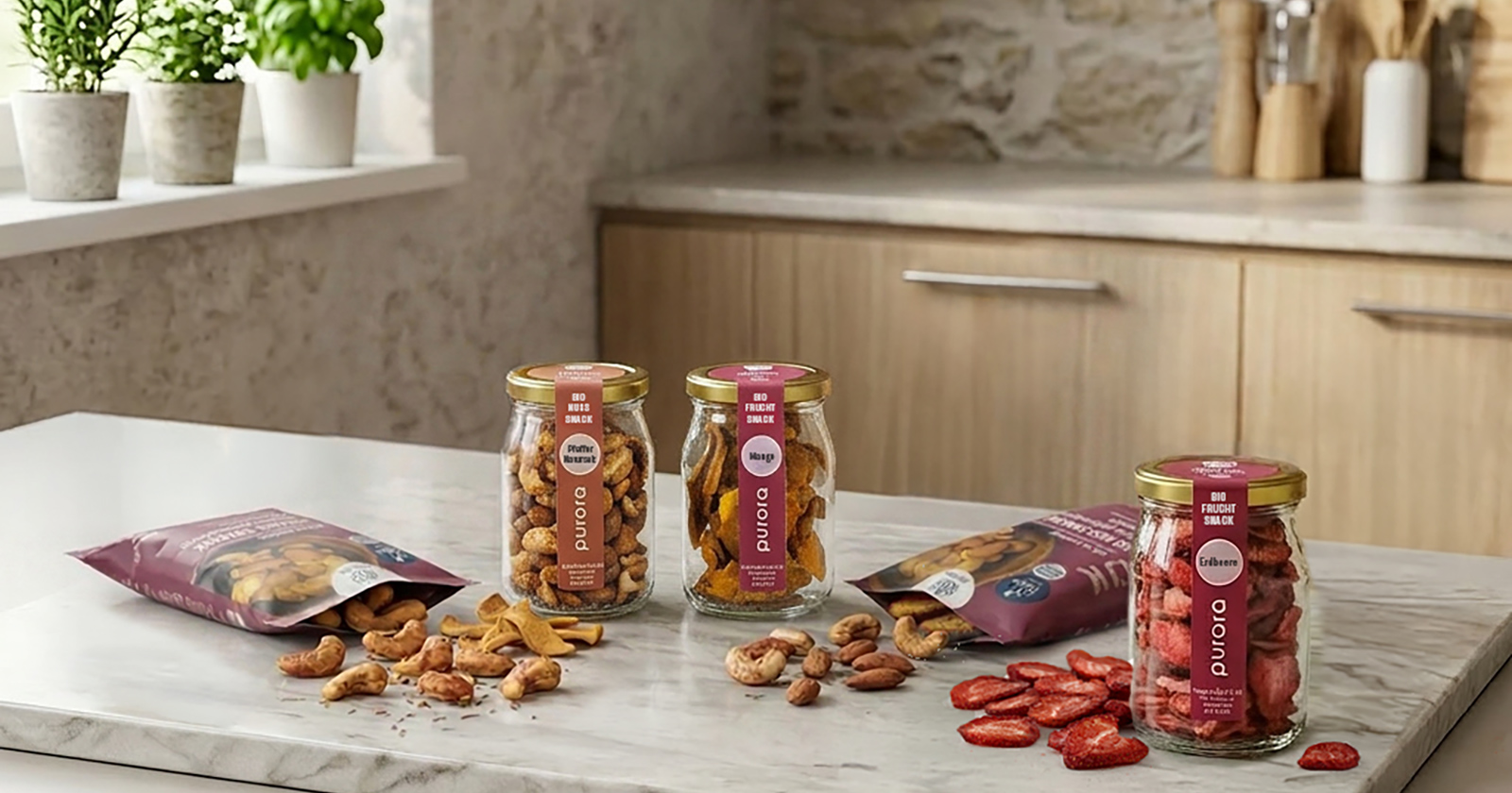 Snack-Pakete mit Nüssen und getrockneten Beeren | Credit: Purora