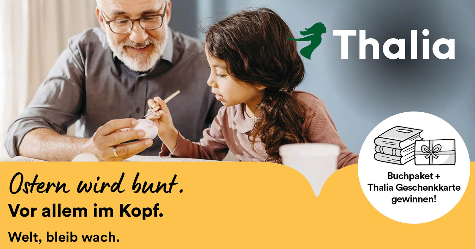 Junges Mädchen mit Großvater beim Bemalen von Ostereiern | Credit: Thalia