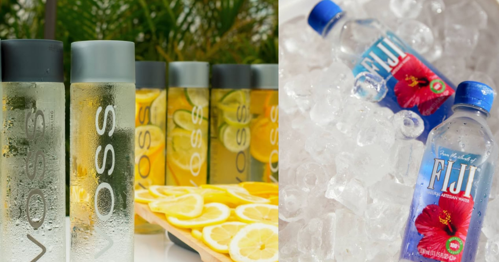 Flaschen der Wassermarken Voss und Fiji | Credit: premium-drinks &amp; more