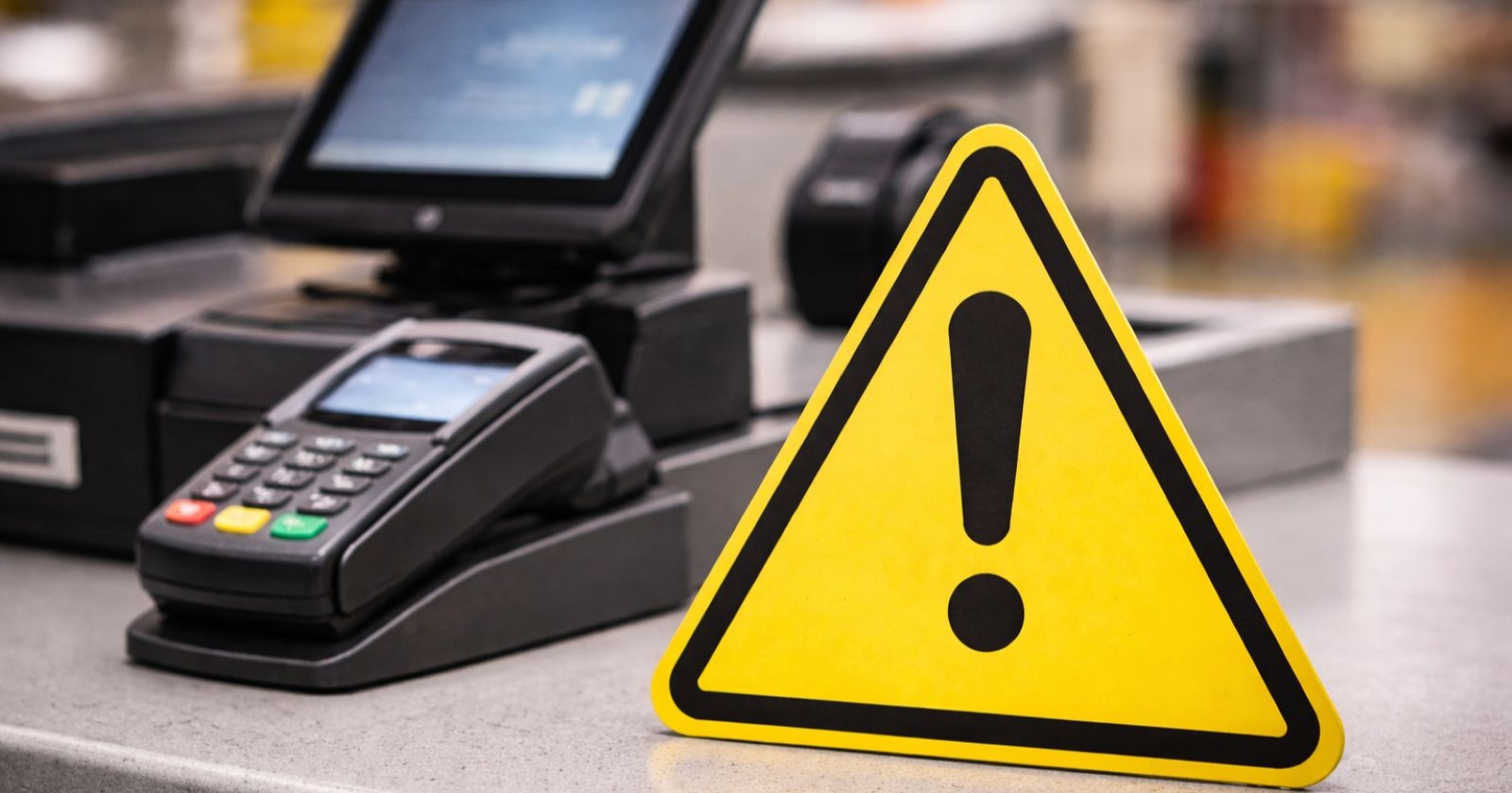 Themenbild eines Warnschildes an einer Kassa, als Symbol für den Rückruf beim Händler Yoyoso