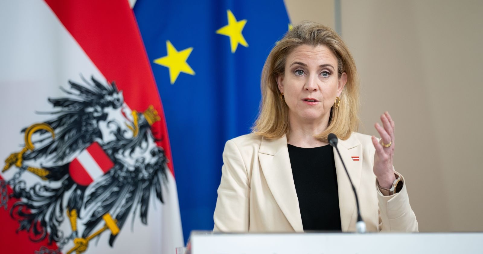 Beate Meinl-Reisinger informiert beim BMEIA über Evakuierung von Österreichern aus der Nahost-Krisenregion