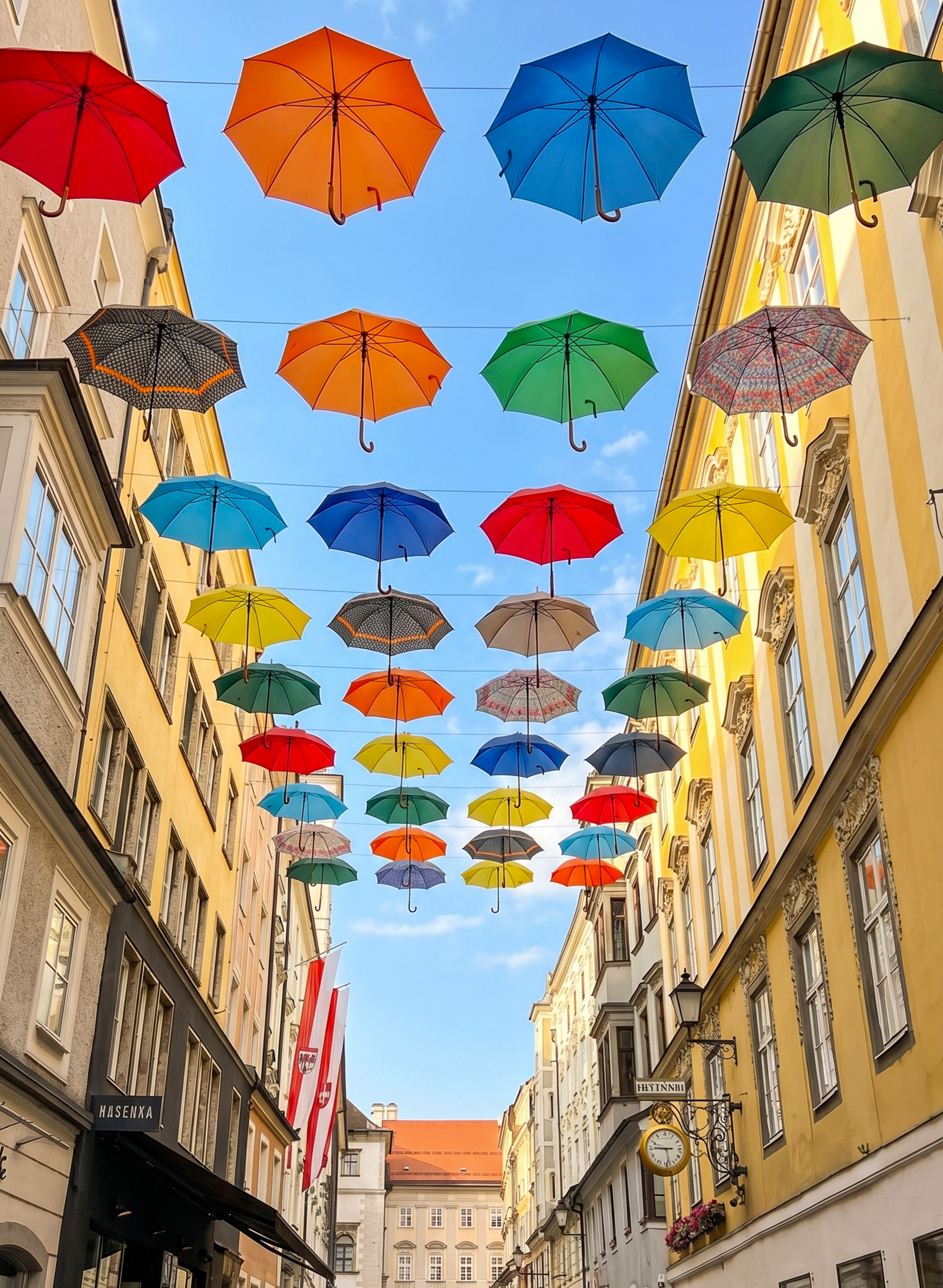 Aufgespannte Regenschirme in der Linzer Innenstadt | Credit: VP Linz