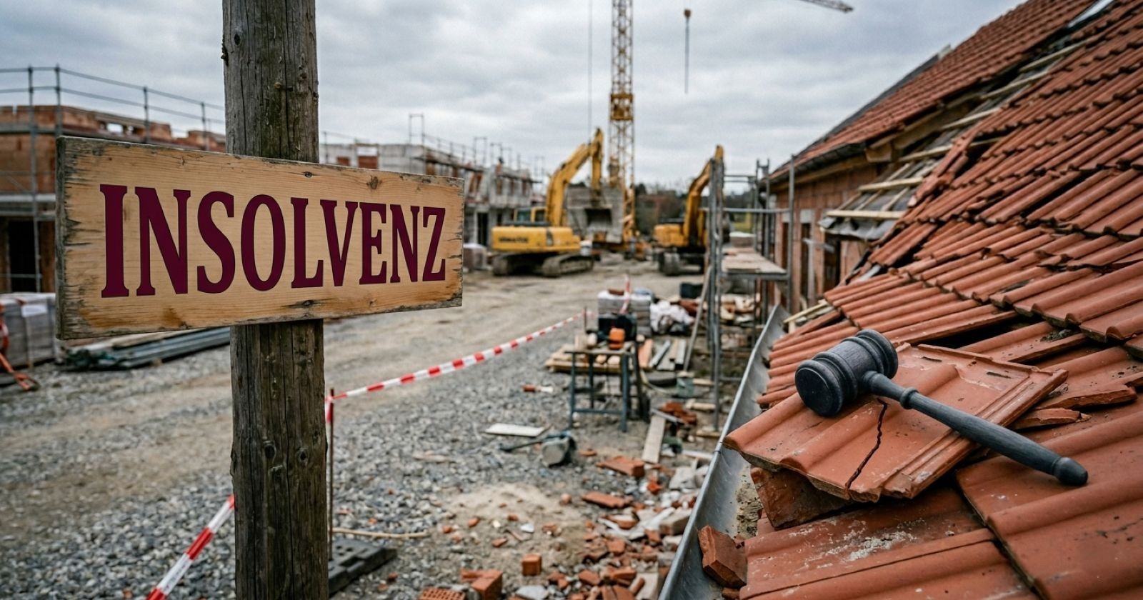 Ein beschädigtes Dach symbolisiert die Insolvenz der ELG-Dach GmbH in Mauthausen