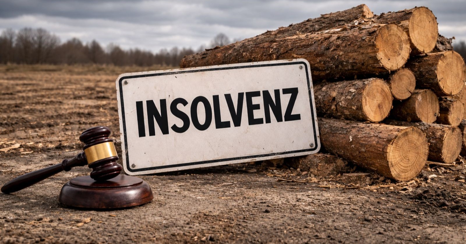 Holzstapel auf einem leeren Feld symbolisieren die Insolvenz der KF – Holz Kaltenegger GmbH.