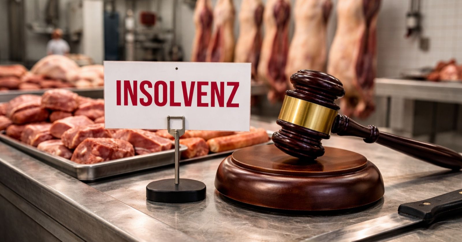 Fleisch in einer Produktionshalle symbolisiert die Insolvenz der Strauss Food Service GmbH.