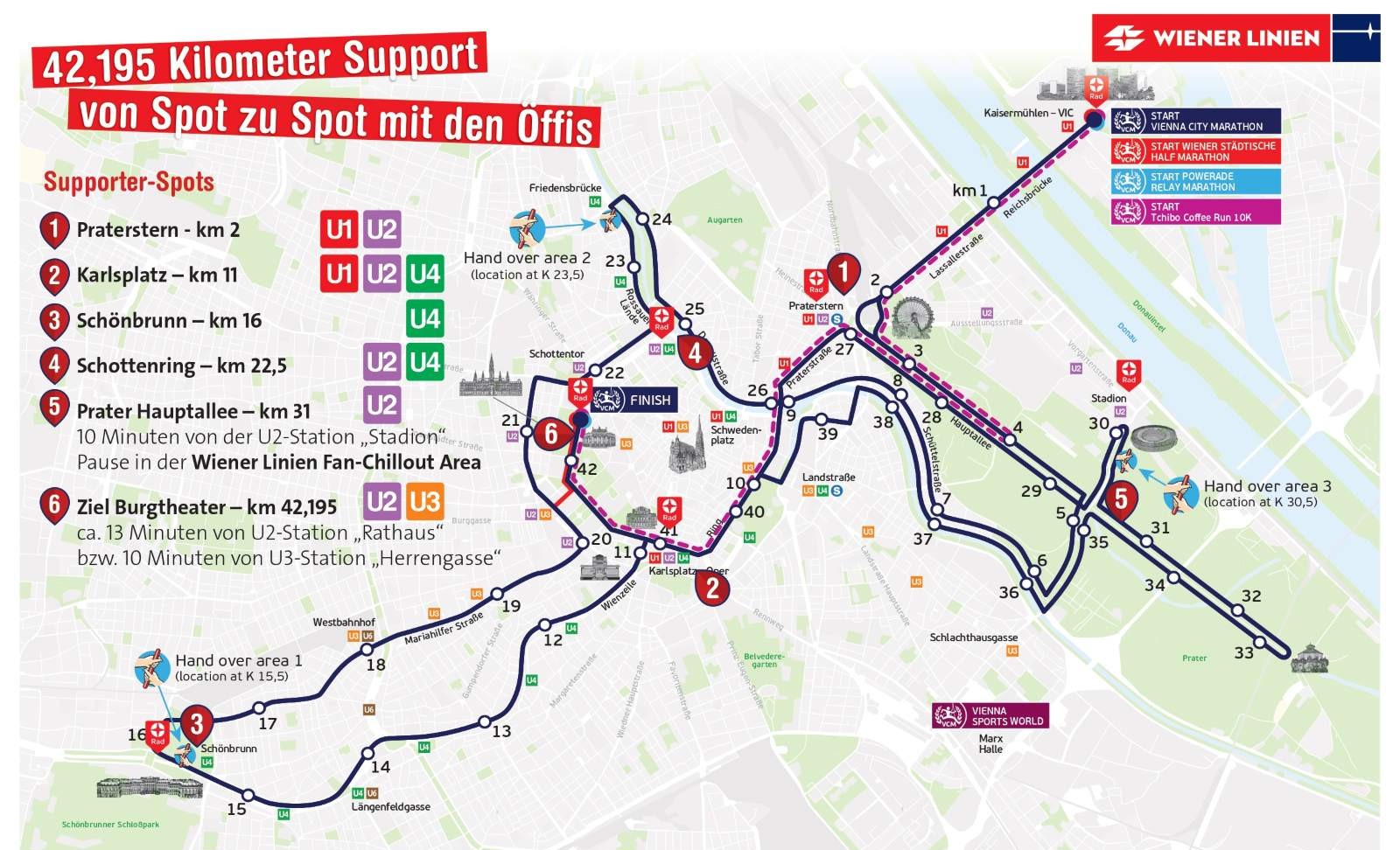 Karte der Öffi-Umleitungen während des Vienna City Marathons 2026