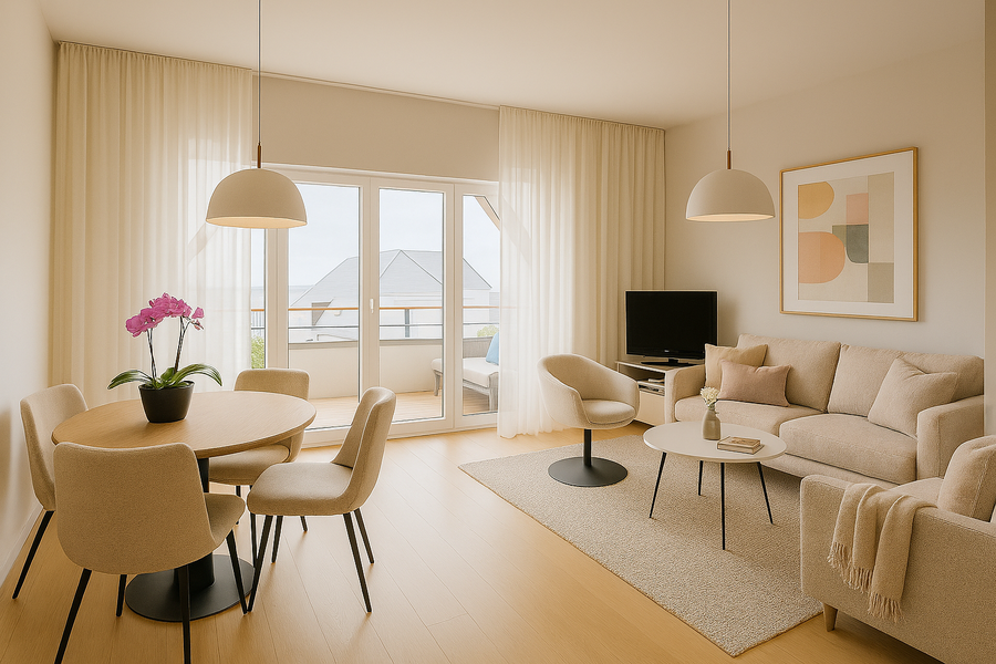 Lichte woonkamer in een appartement van Juttershof Texel