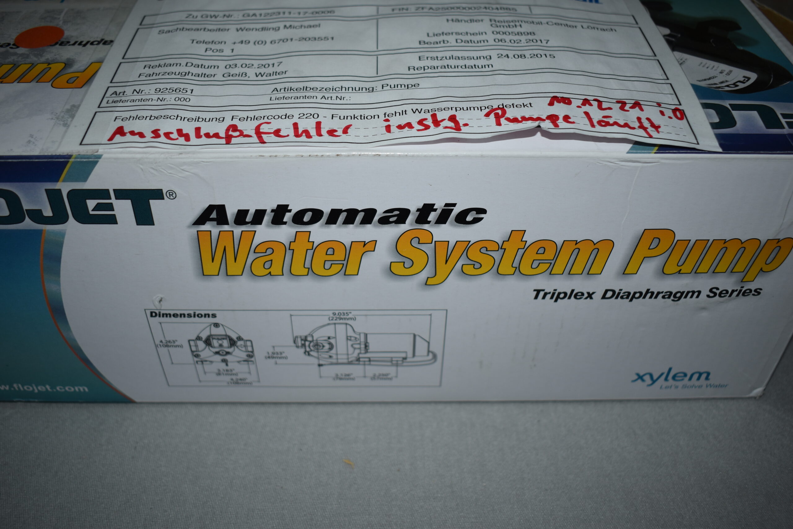 Flojet Wasserpumpe mit Adapter Model: R3426501A