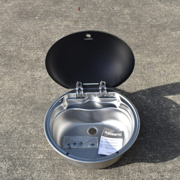 Dometic Spülbecken aus Edelstahl mit Glasdeckel Durchmesser ca. 42 cm