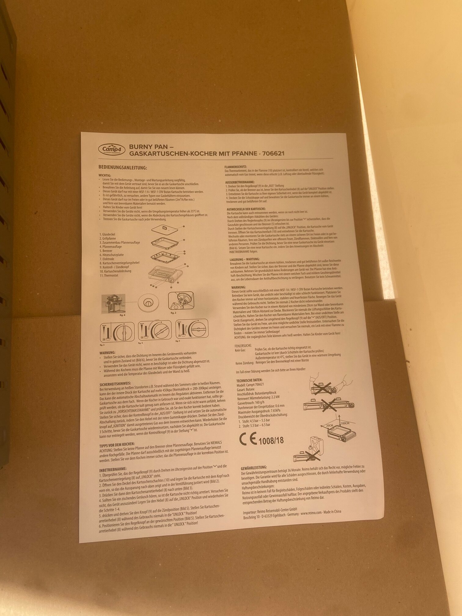 Gaskartuschen- Kocher mit Pfanne, Camp 4, 35 x 460 x 168 mm
