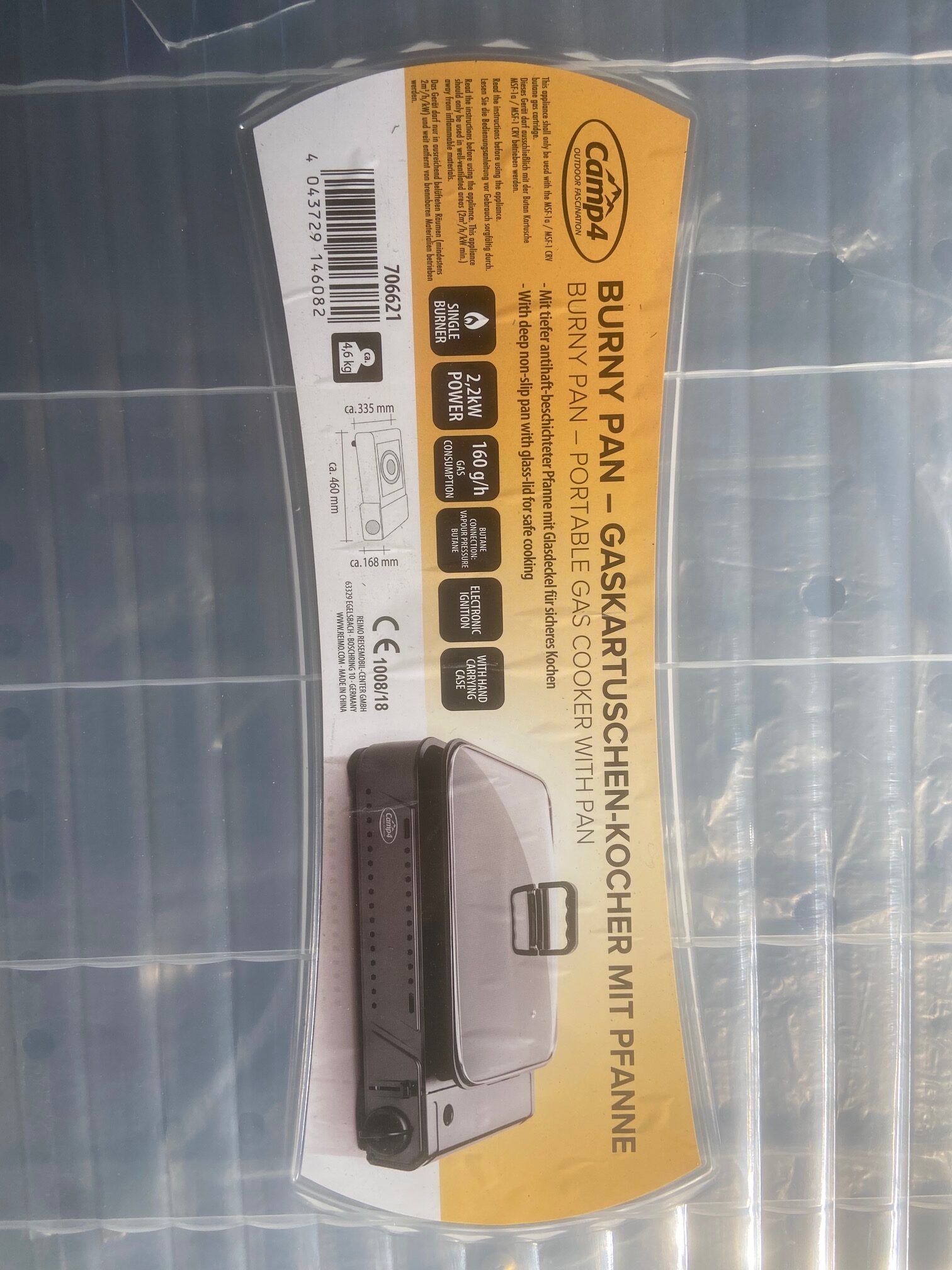 Gaskartuschen- Kocher mit Pfanne, Camp 4, 35 x 460 x 168 mm