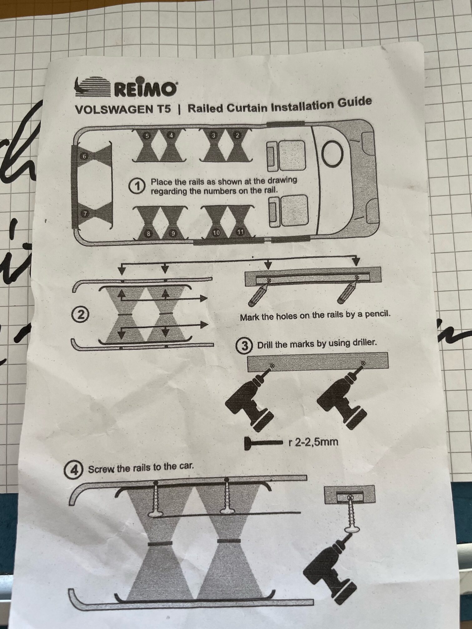 Vorhang Set Vito, Innenverkleidung, Volkswagen T5, grau