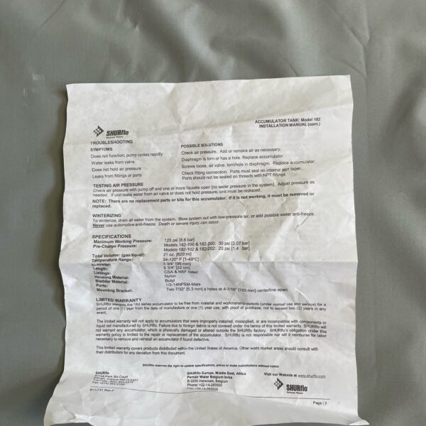 Ausgleichsgefäss Shurflo Accumulator