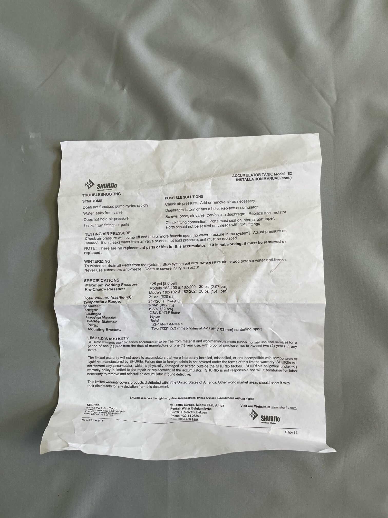 Ausgleichsgefäss Shurflo Accumulator