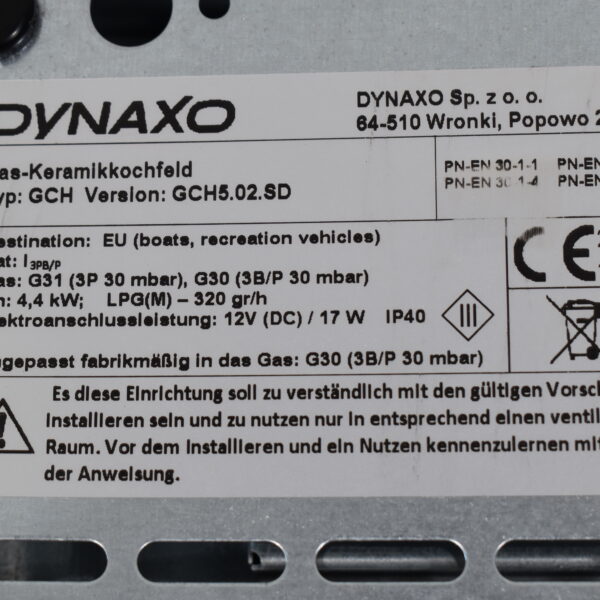 Dynaxo Gas- und Keramikkochfeld, Typ GCH, G31, G30, ca.80x380x545mm