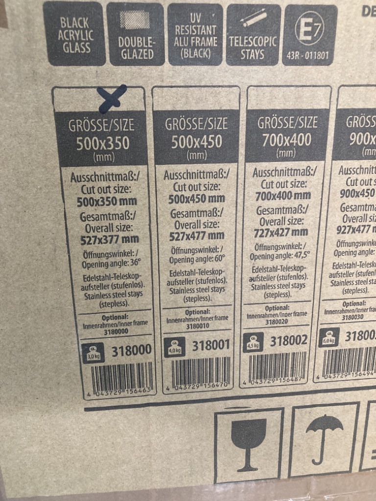 Carbest SET Ausstellfenster RW Style und Innenrahmen 500x350mm neu