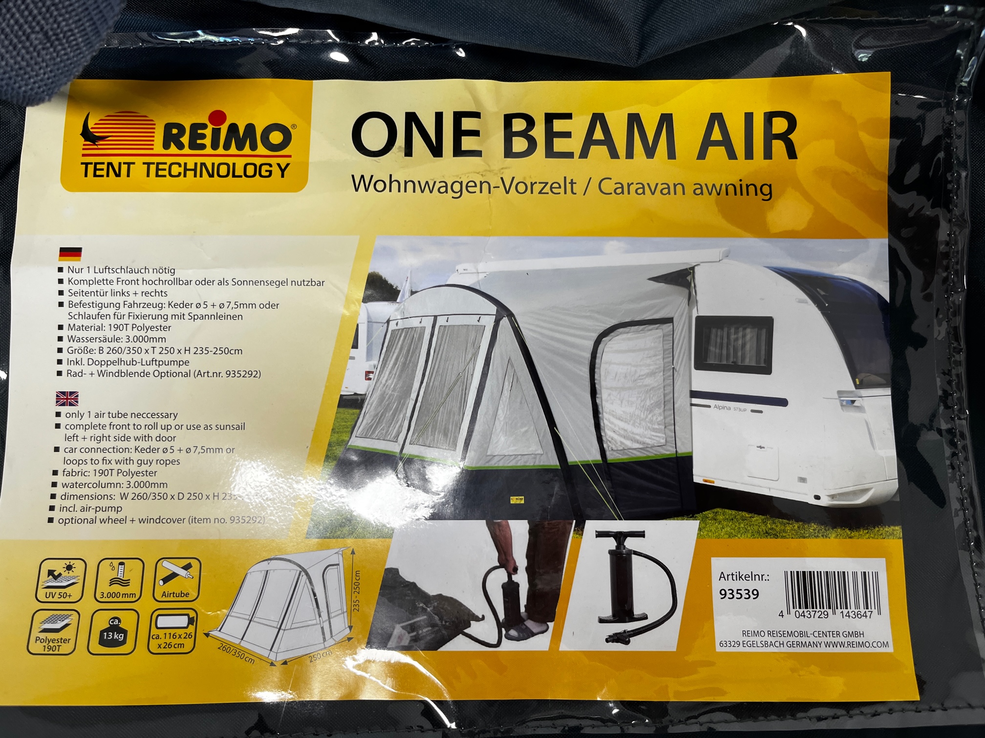 Reimo One Beam Air Wohnwagen Vorzelt 93539