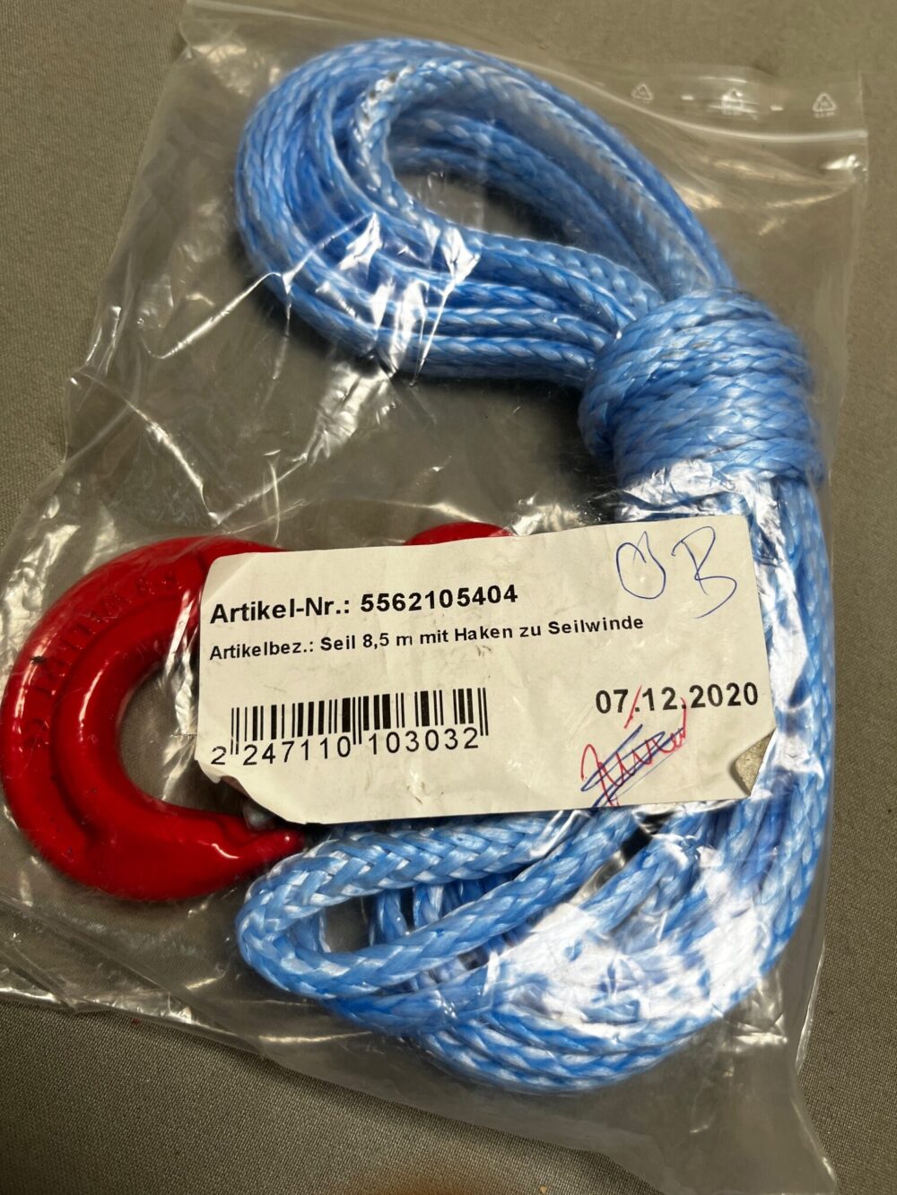 Seil mit Haken 8,5 m zu Seilwinde Art. Nr.: 5562105404
