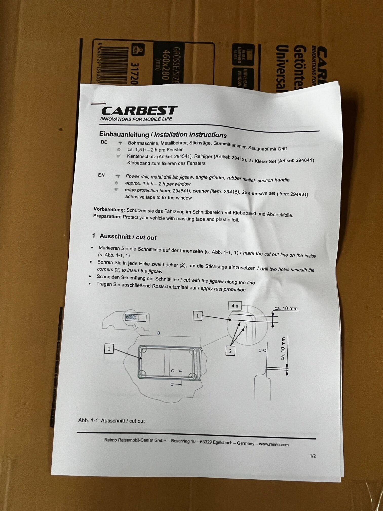 Carbest getöntes Universal-Glasschiebefenster 500x450