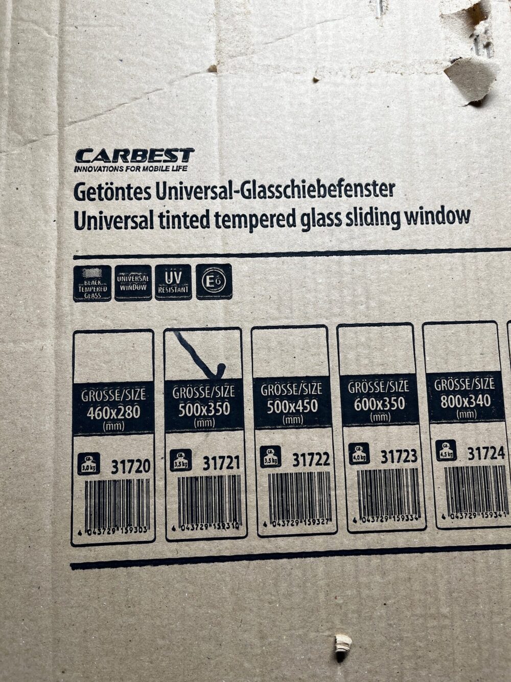 Carbest getöntes Universal-Glasschiebefenster 500x350