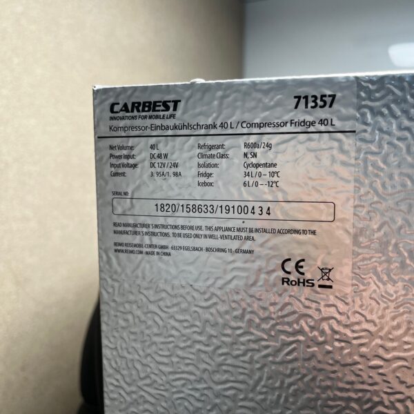 Carbest Kompressor Einbaukühlschrank 40L 71357